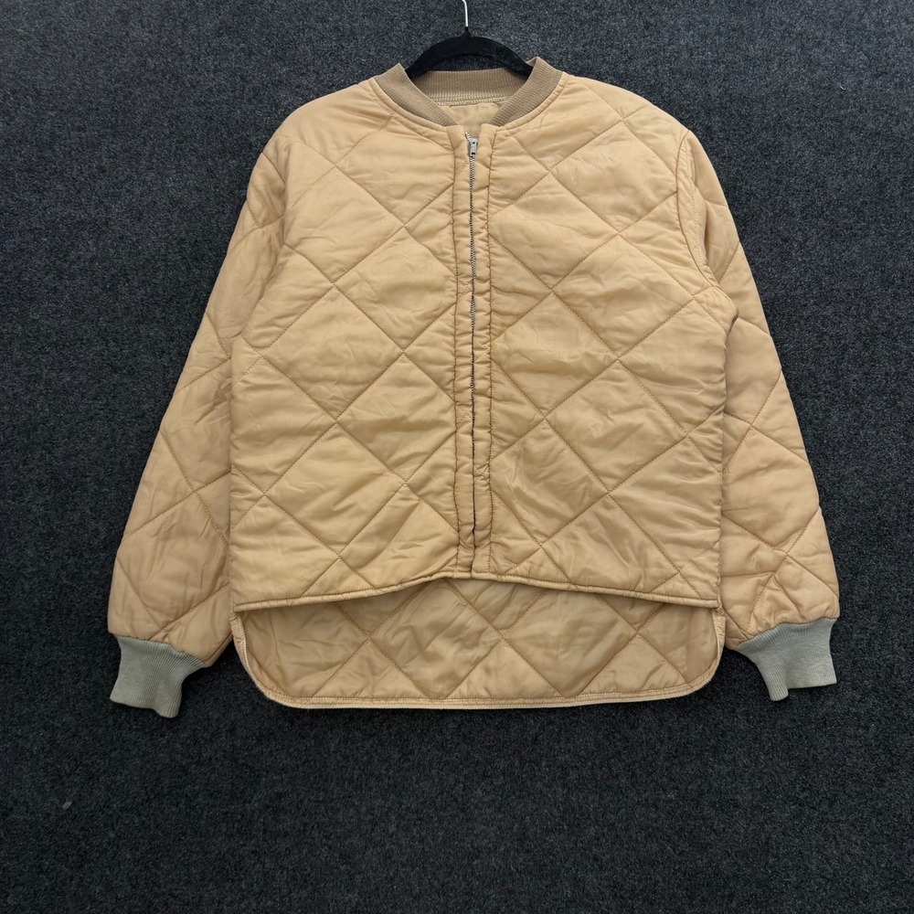 Vintage 60s Quilted Liner Jacket Mens Medium Tan Diamond Quilt Full Zip Bomber